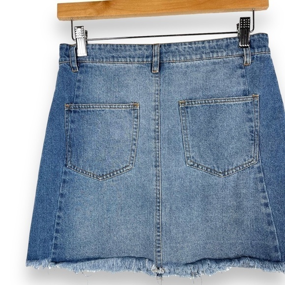 4 for $40 SALE! Altar'd State Two Tone Raw Hem Denim Jean Mini Skirt, Size S - Picture 9 of 10